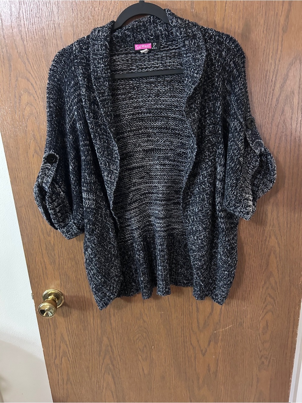 Say What? Black & Gray Open-Front Knit Cardigan